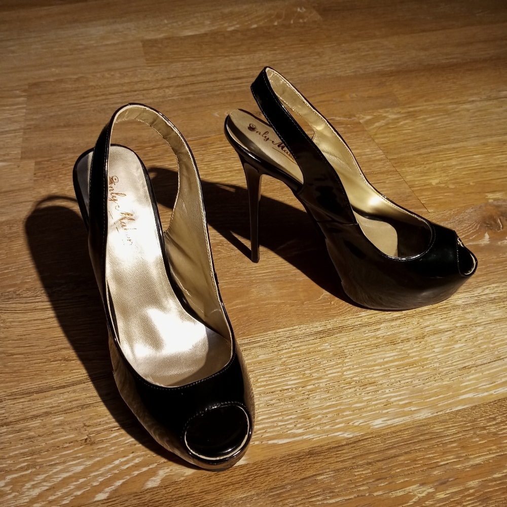 Only maker black peep toe sling back stilettos size 8